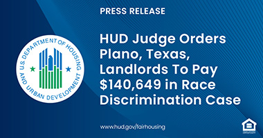 Graphic of FHEO Press Release text and HUD logo