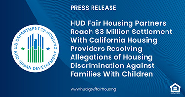Graphic of FHEO Press Release text and HUD logo