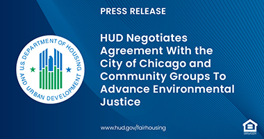 Graphic of FHEO Press Release text and HUD logo