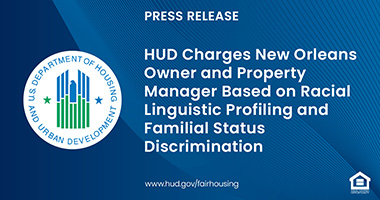 Graphic of FHEO Press Release text and HUD logo
