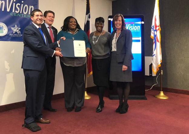 [Benjamin DeMazo, Housing and Urban Development assistant deputy secretary for field policy and management, dedicates Arlington’s new EnVision Center on Thursday by recognizing local leaders and residence for their service to underserved communities.]