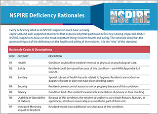 A thumbnail representation of the top half of the NSPIRE Deficiency Rationales Factsheet PDF.