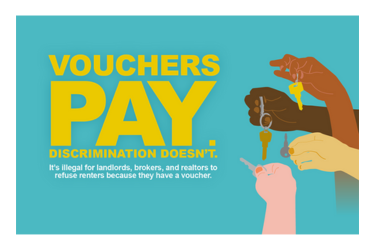 An example poster with the text "Vouchers pay. Descrimination doesn't."