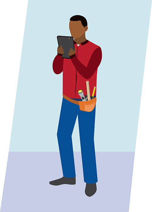 Illustration of an inspector using a tablet.