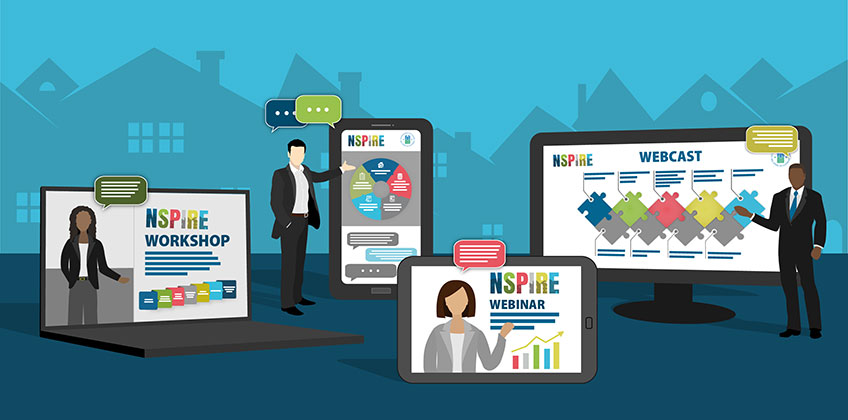 NSPIRE in the Time of COVID – a representation of virtual information in the form of workshops, webinars, webcasts, and websites.