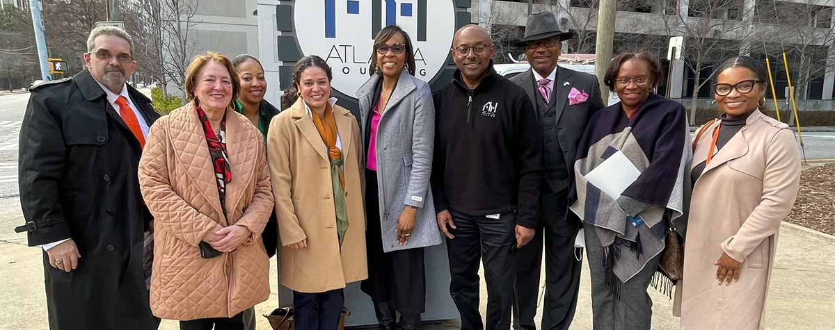 [Regional Administrator José Alvarez, Deputy Regional Administrator Tiffany Cobb, FPM Assistant Deputy Secretary Michele Perez, Georgia Field Office Director Shea Johnson, Atlanta Housing President & CEO Eugene Jones, and Public & Indian Housing Director Robert Kenner on Atlanta Housing tour]. 